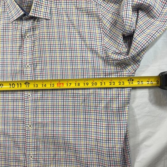 Bugatchi Shaped Fit Multicolor Check Button Down Shirt Men’s Large 100% Cotton - Picture 3 of 10
